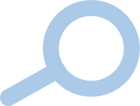 a blue icon of a magnifying glass