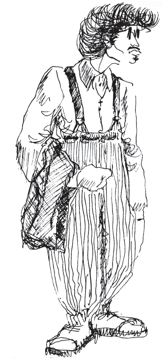 Illustrated black and white image of a man wearing everyday attire.